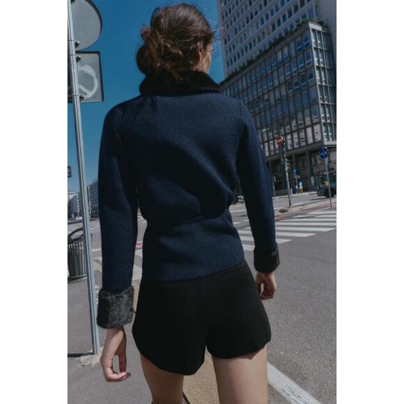 ZARA CONTRAST KNIT FAUX FUR CARDINGAN - Picture 4 of 9